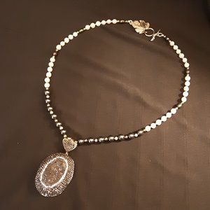 Druzy Statement Necklace With Pearl and Rhinestone Accents